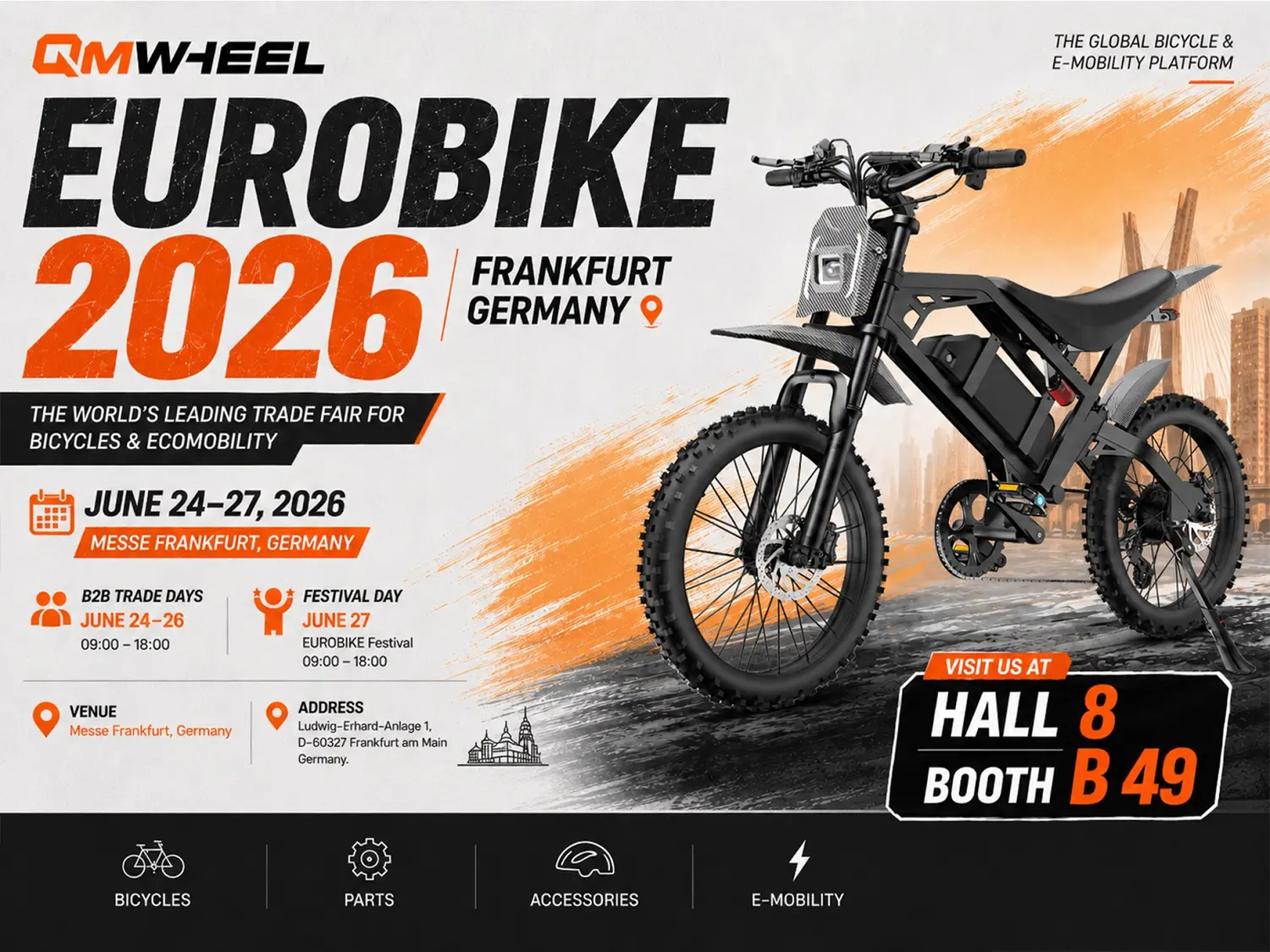 QMWHEEL exhibir&aacute; bicicletas el&eacute;ctricas con neum&aacute;ticos gruesos de alto rendimiento en EUROBIKE 2026